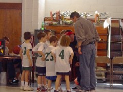 Basketball Coach talking with his team in a huddle